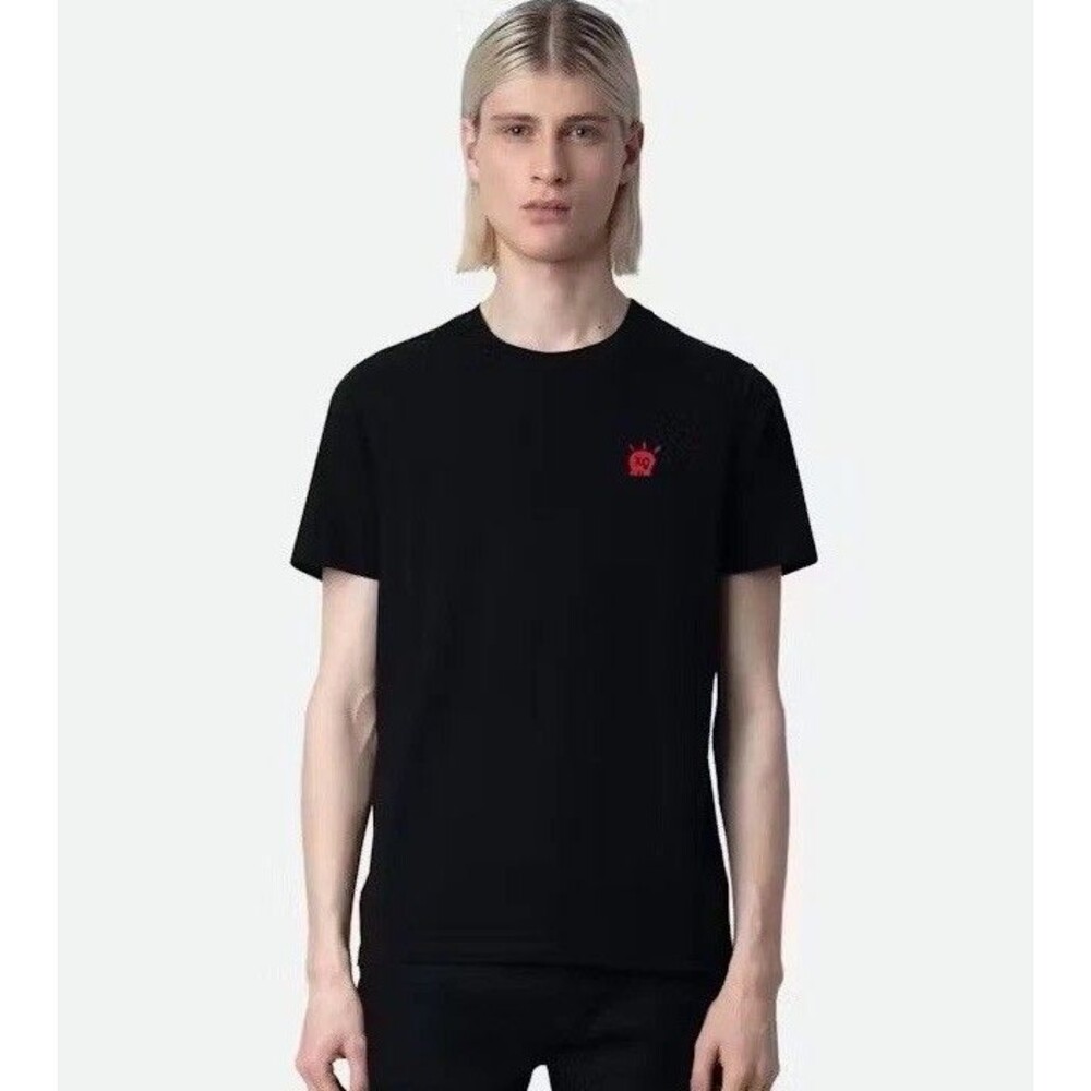 Zadig & Voltaire Tommy T-Shirt Skull XO Patch Black Short Sleeve Crewneck Tee L